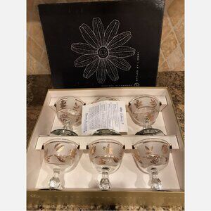 Vintage Libby Golden Foliage Frosted Hostess Sherbert 6 Piece Set